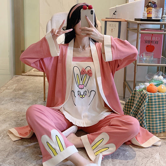 Spring And Autumn Mid-Length Cotton Sexy Long-Sleeved Bathrobe