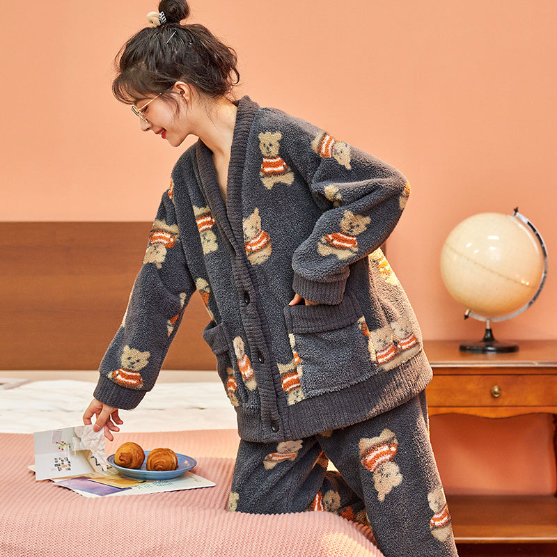 Coral Fleece Pajamas Long-sleeved Padded Suit