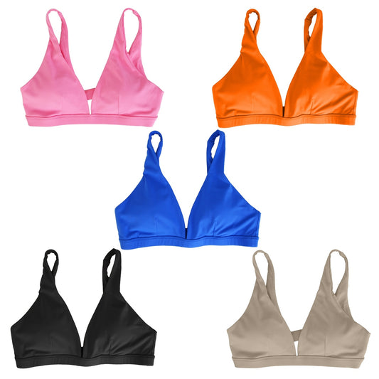 1Pc Women Deep V Neck Sports Bras U-Shaped Back Sport Bras Padded Strappy Crop Open Back Low Impact Bras Sexy Fitness Tank Tops With Removable Pads For Gym Yoga Workout Running